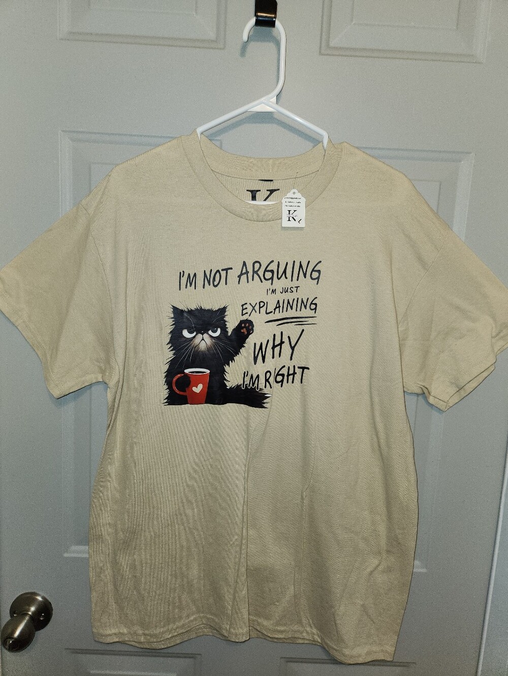 Graphic Cat Tee in Light Beige - 'I'm Not Arguing'